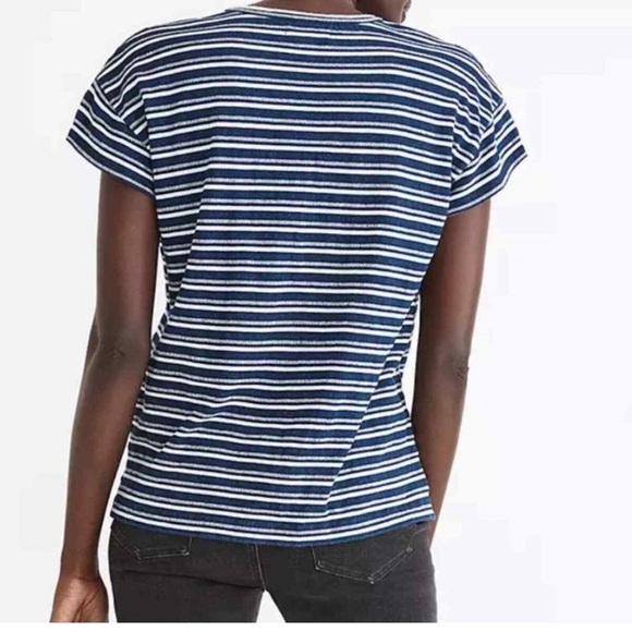 Madewell Small Brother Henley Short Sleeve Tee in Indigo Stripe Blue White Black - Picture 3 of 6